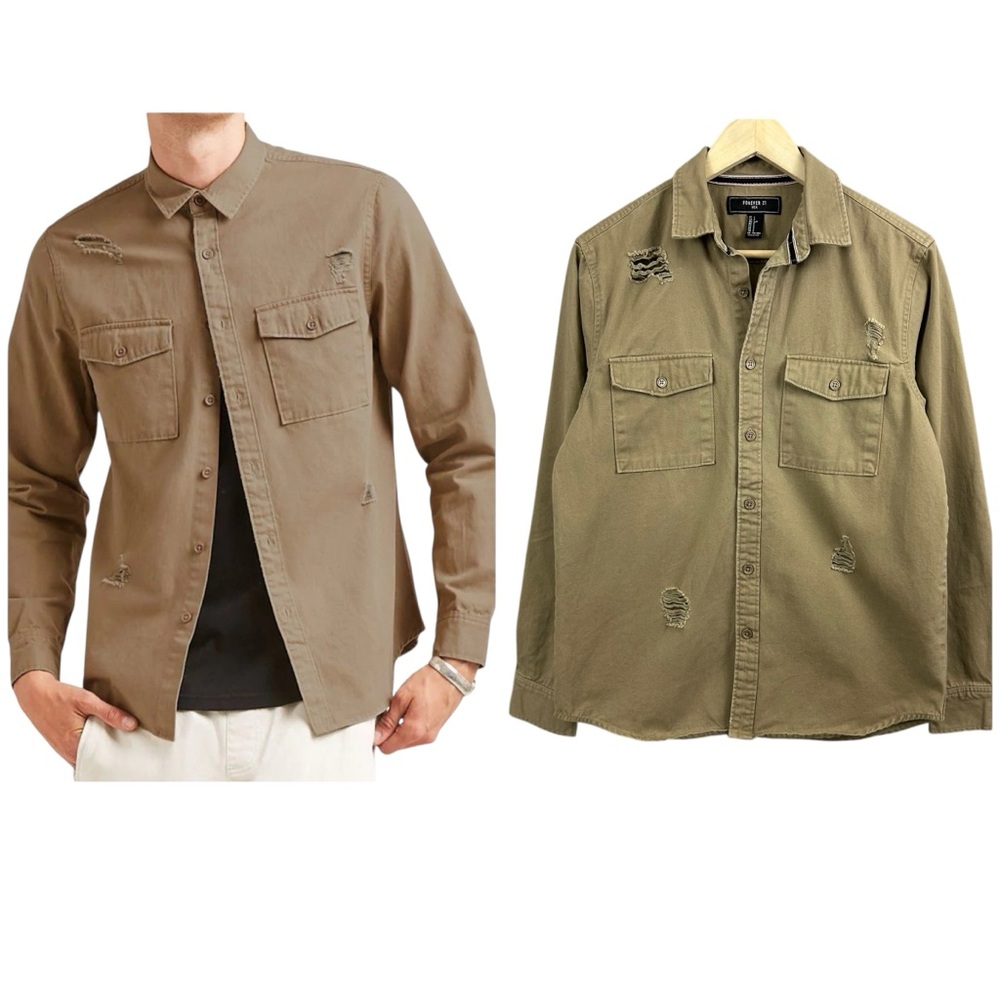 Forever 21 Distressed Button Down Shirt Jacket Overshirt Size Small